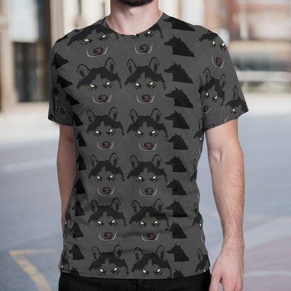 Siberian Husky All Over Black T-shirt